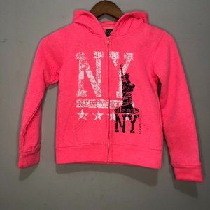 Salt Creek Girls Size Medium Full Zip Hooded Sweatshirt Hot Pink w/ Graphic